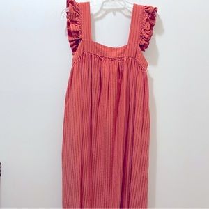 A New Day Orange Striped Linen Square Neck Flutter Sleeve Maxi Dress